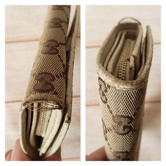 Authentic Gucci Signature Logo Fabric Leather Compact Bifold Wallet Unisex Box - Picture 5 of 16